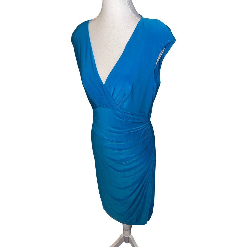 Lauren Ralph Lauren Blue Ruched Faux‑Wrap Dress Size 10